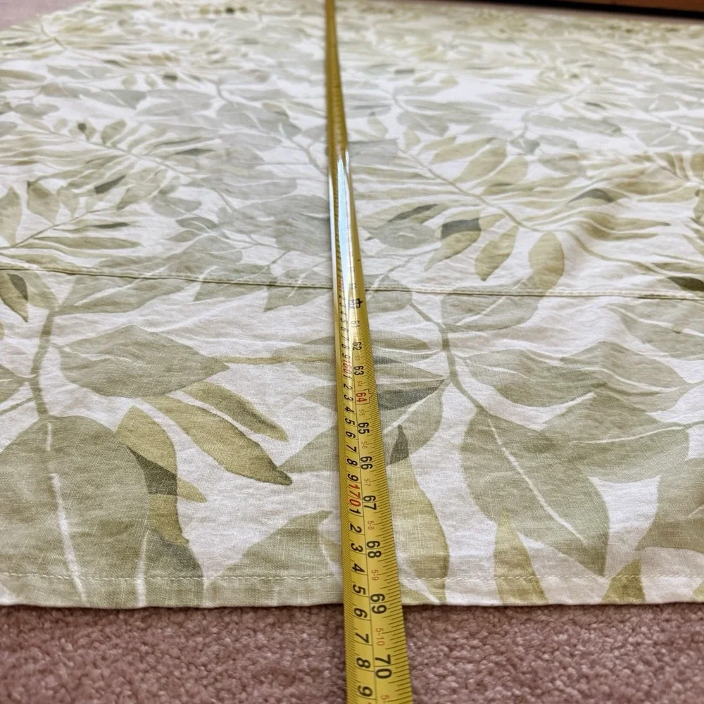Pottery Barn Shower Curtain Green Botanical Palm Leaf Linen Blend Shower Curtain